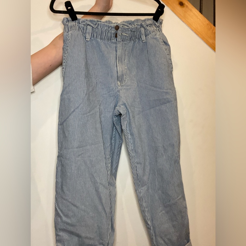 Blue and white striped jeans